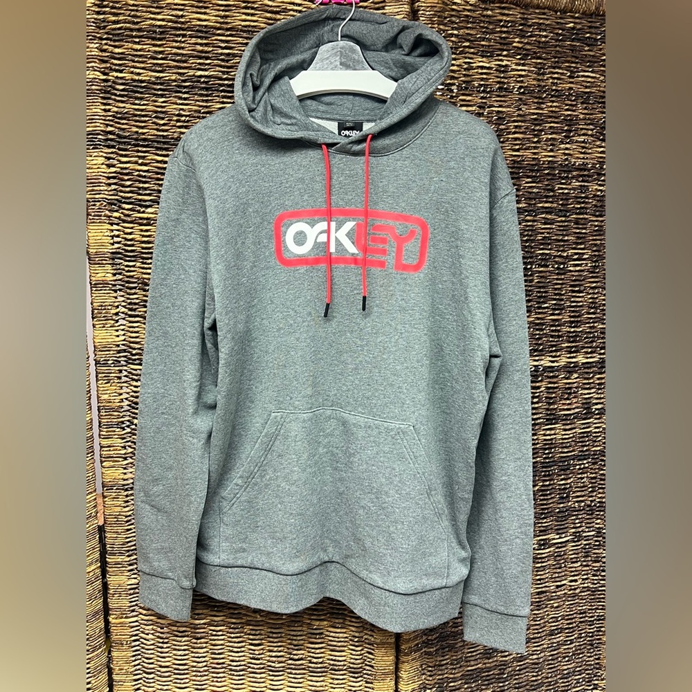 Oakley-Locked In B1B, Gray‎ Men's Hoodie, Size: Large, Grey/Red/White